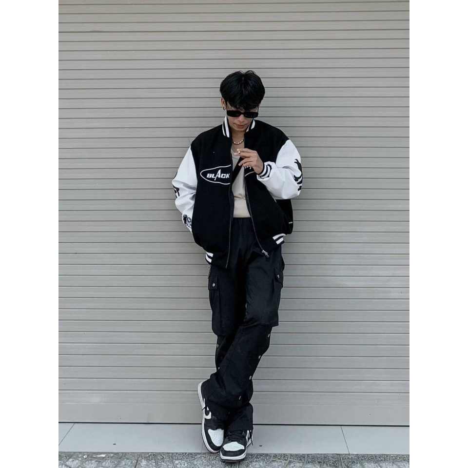 Áo Khoác Bomber BLACK nam nữ UNISEX form rộng chất dù 2 lớp