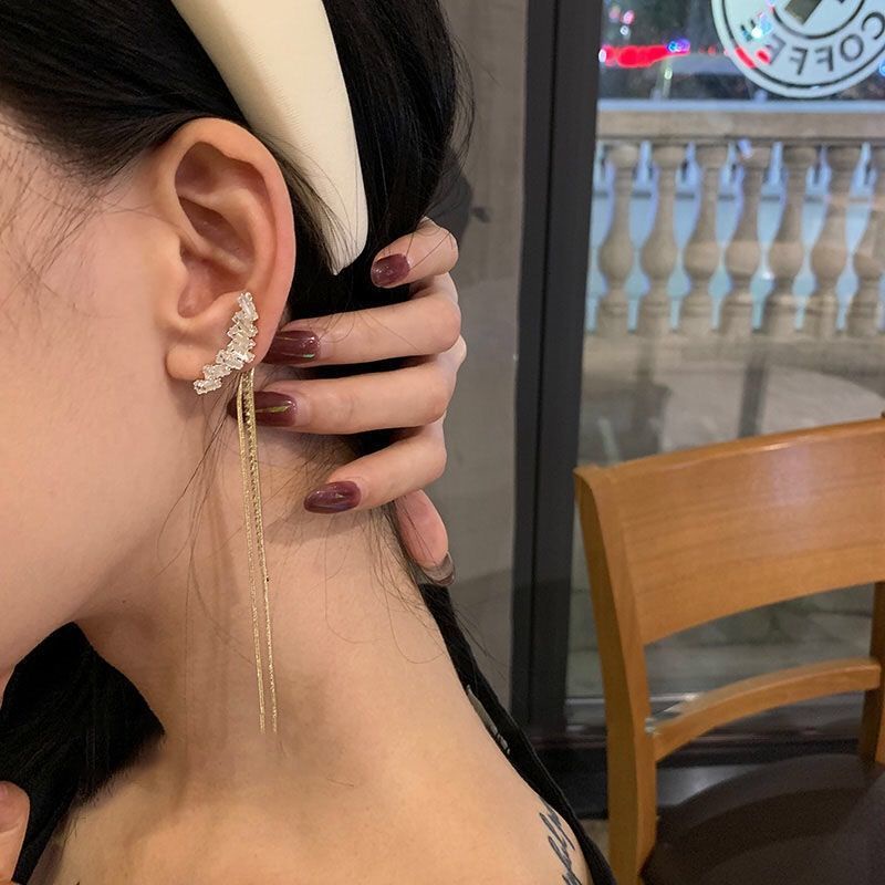 Khuyên Tai Tua Rua Dáng Dài Đính Đá Zircon Phong Cách Hàn Quốc Mới 2022 Cho Nữ
