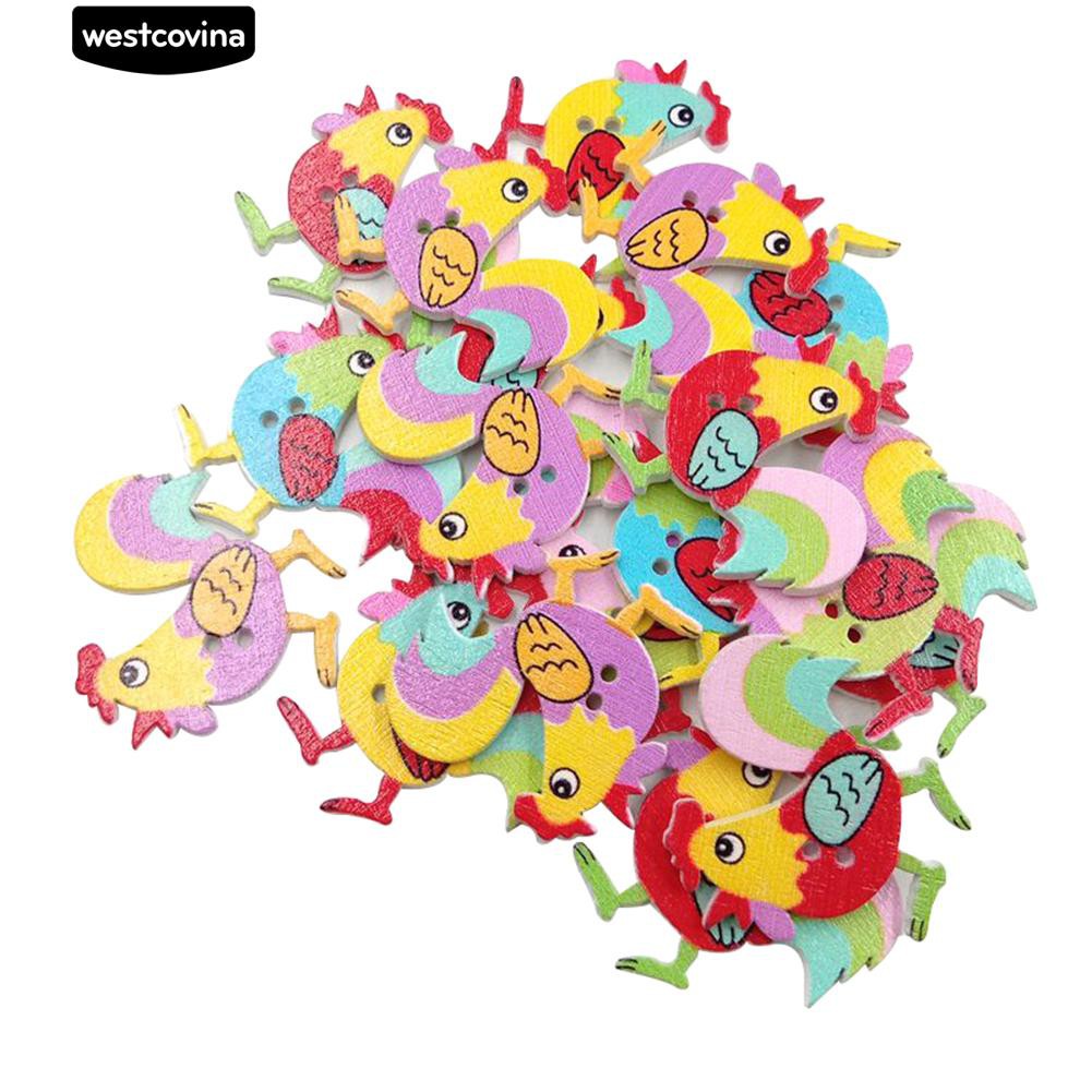 Set 50 Nút Gỗ 2 Lỗ Hình Chú Gà Trống Dễ Thương