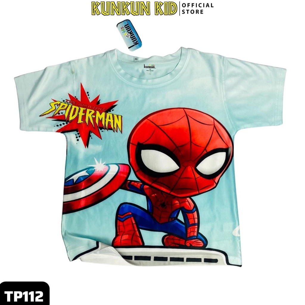 Quần áo trẻ em in hình người nhện spiderman size đại 10-40kg KunKun TP112 - Bộ cộc tay bé trai 3-12 tuổi chất thun lạnh