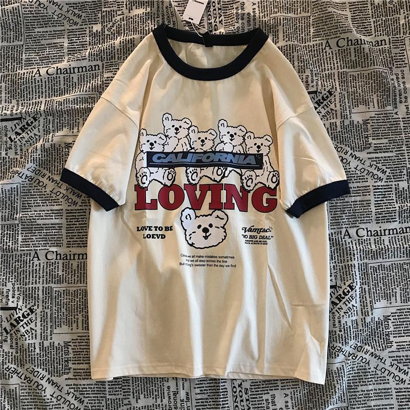 Áo Thun 100% Cotton Tay Ngắn Dáng Rộng Phong Cách Retro Dành Cho Cặp Đôi 2021