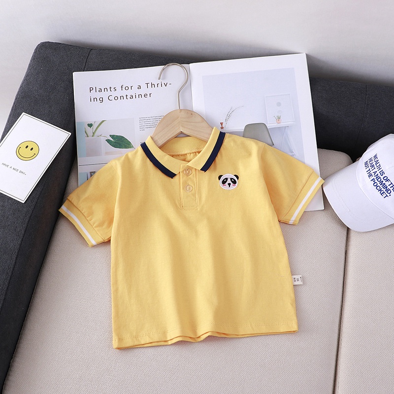 Áo polo cho bé áo thêu ngực hình thú trơn kẻ hàng Quảng Châu cao cấp chất cotton mềm mịn