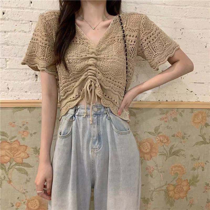 Áo len đan dây rút tay lỡ