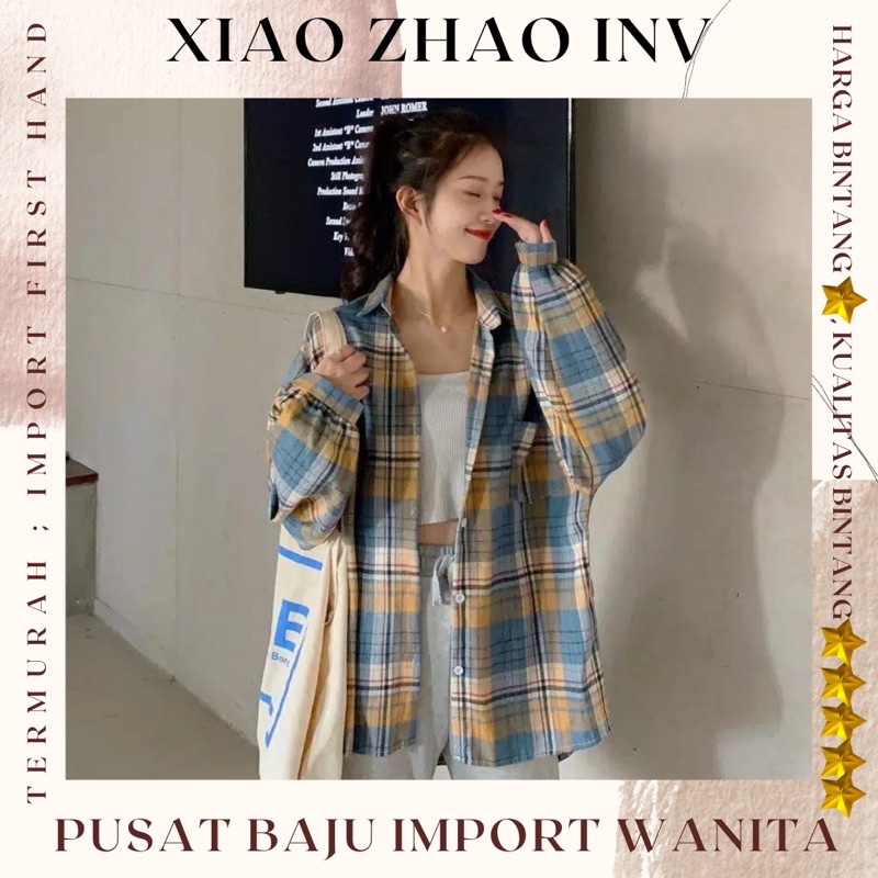Áo sơ mi caro dáng rộng size XL phong cách Hàn Quốc cho nữ | Áo Monica