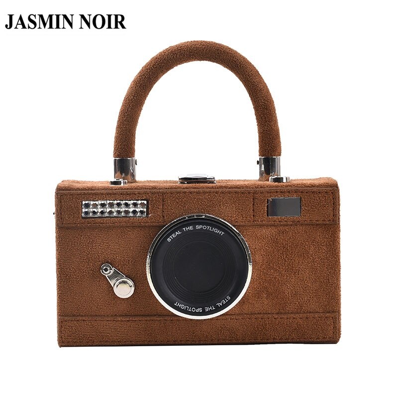 Túi xách tích hợp túi đeo vai JASMIN NOIR mini hình chiếc máy ảnh làm từ da lộn thời trang 2021 cho nữ