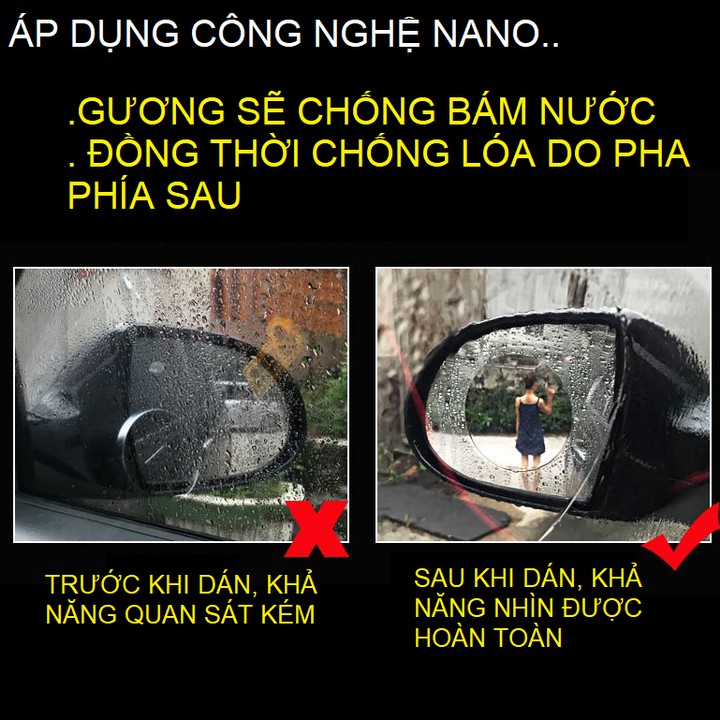 Bộ 4 miếng dán chông đọng nước kính hông và gương chiếu hậu ô tô xe hơi DC150 - Bảo hành 3 tháng