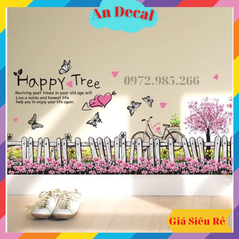 Tranh decal, decal dán tường trang trí phòng, lớp học cho bé hàng rào hoa bướm lãng mạn XL7080
