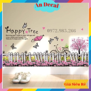 Tranh decal, decal dán tường trang trí phòng, lớp học cho bé hàng rào hoa bướm lãng mạn XL7080