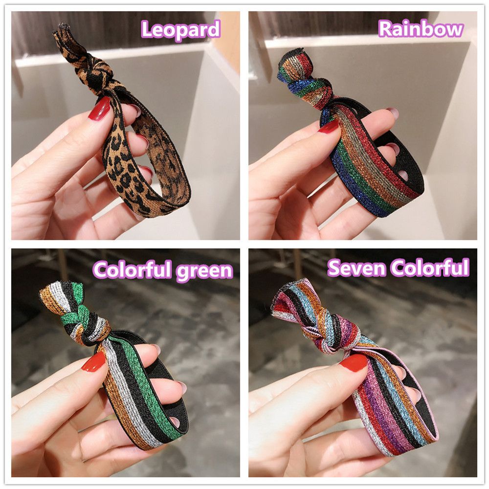 Dây Buộc Tóc Co Giãn Tốt Họa Tiết Da Báo Màu Cầu Vồng Phong Cách Hàn Quốc