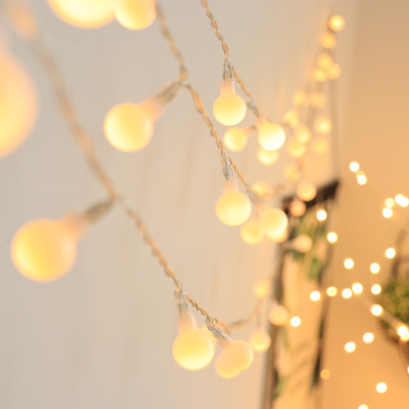 Dây Đèn Led Trái Anh Đào Bóng Bi Tròn Màu Vàng Nắng Đẹp Sang Trọng 8m 80 bóng Trang Trí noel cây thông giáng sinh