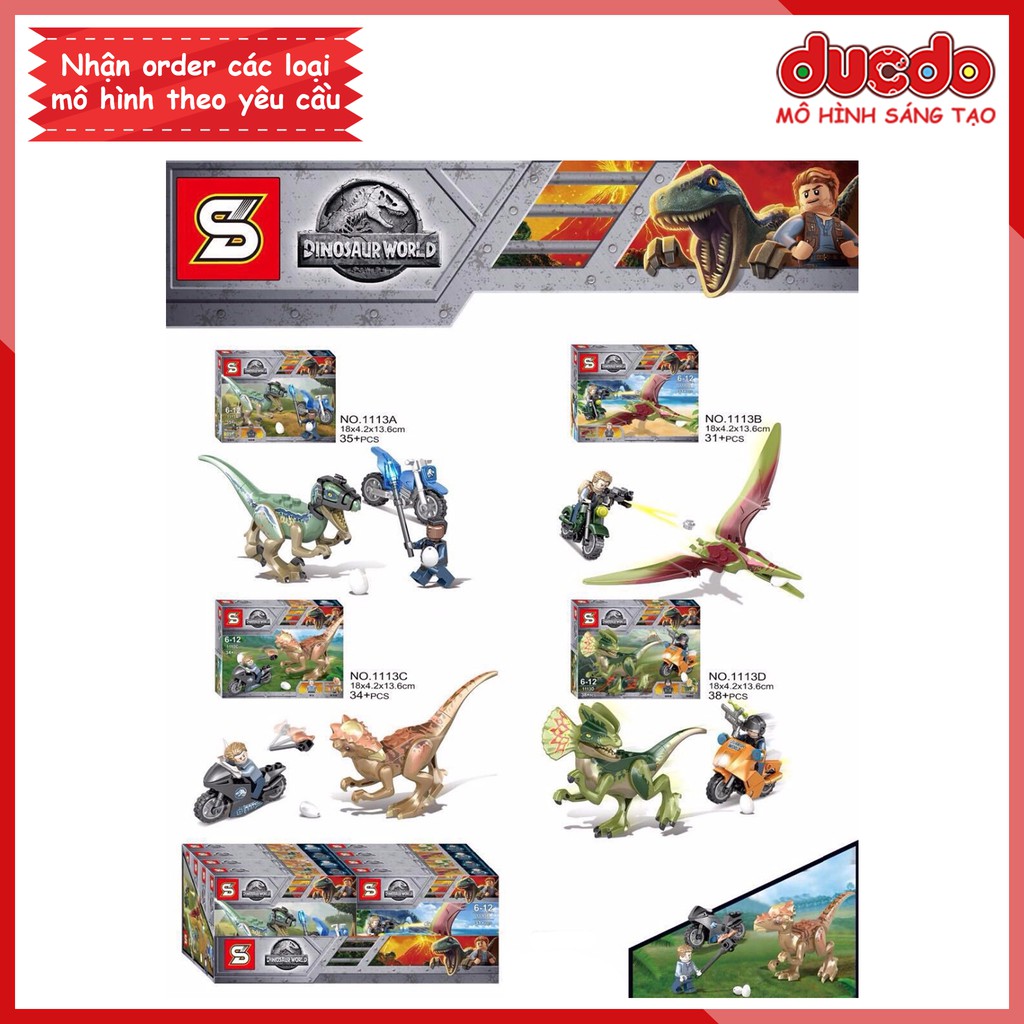 SY1113 Combo set 4 khủng long trong Jurassic World - Đồ chơi Lắp ghép Xếp hình Minifigues Mini Mô hình