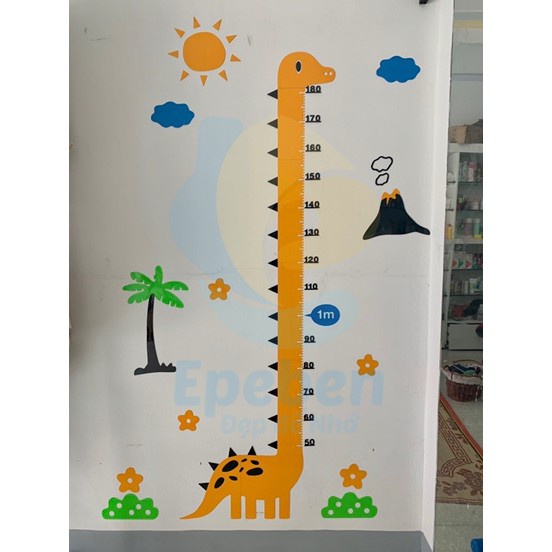 Thước đo chiều cao cho bé Khủng Long Cổ Dài Tranh dán tường mica 3d decor Nhiều Size - EPeBen