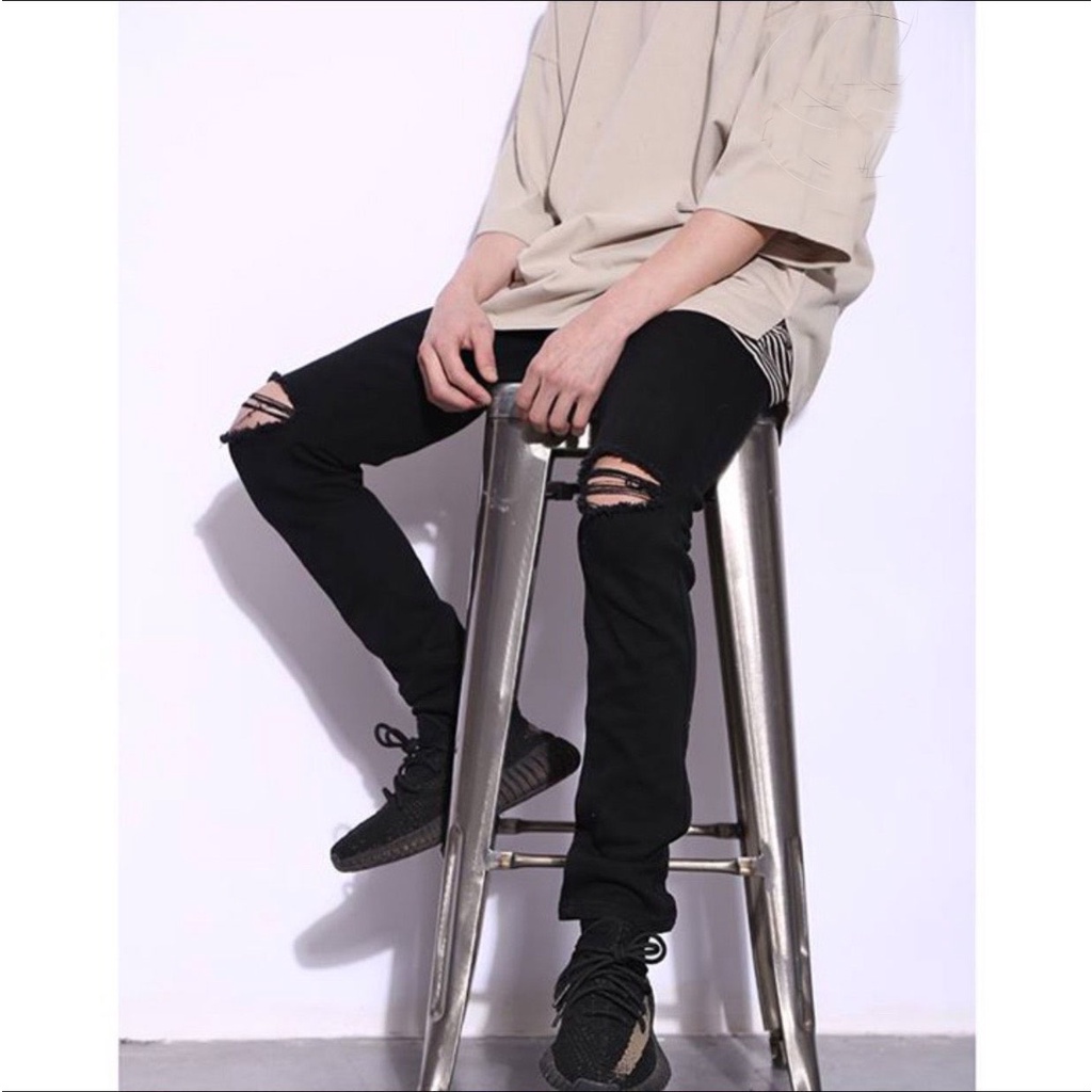Quần jean nam rách gối màu xanh chất bò cao cấp co dãn 4 chiều cực đẹp rin trơn from dáng skinny đẹp SUMIO TL mẫu mới 4