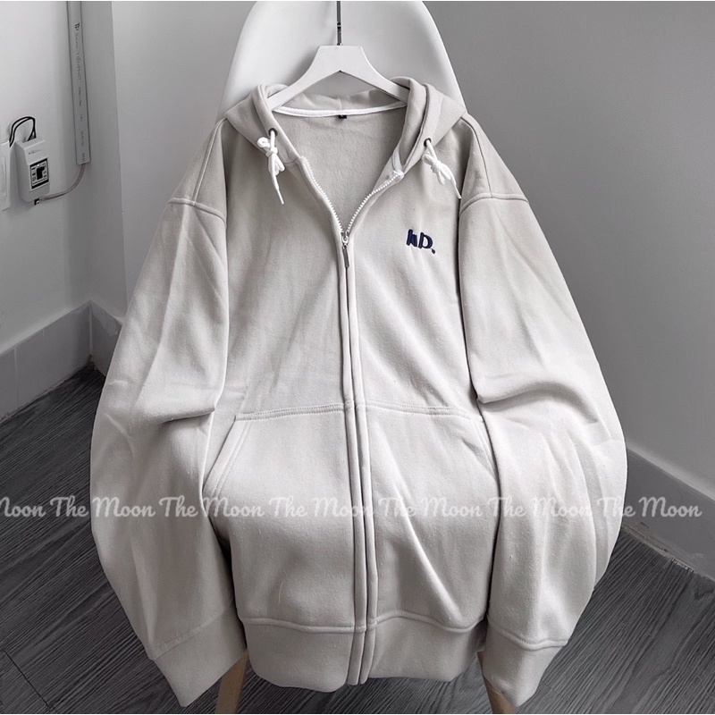 Áo Hoodie Zip nỉ HD Unisex Ulzzang xám kem. The Moon