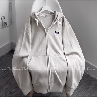 Áo Hoodie Zip nỉ HD Unisex Ulzzang xám kem. The Moon