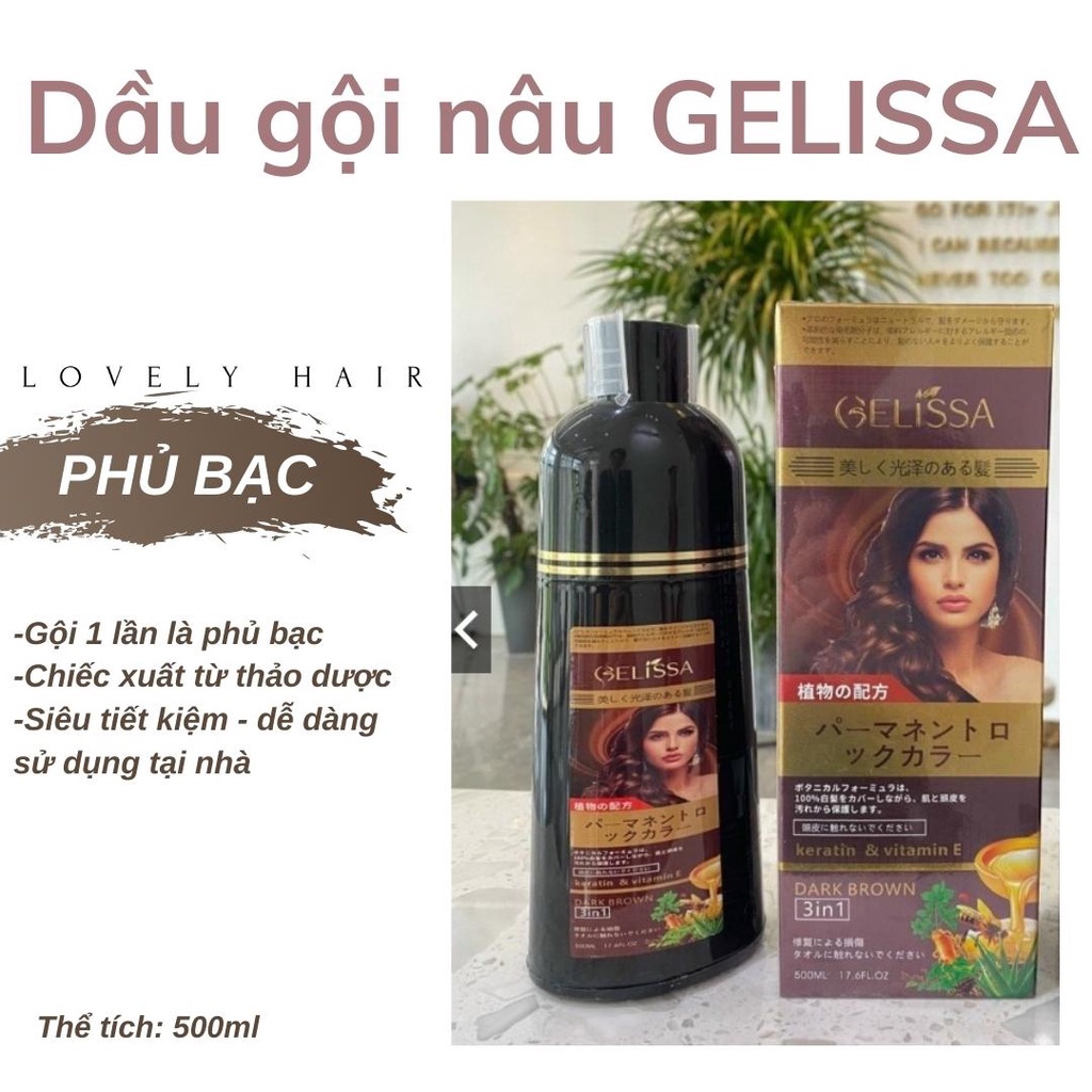 Dầu Gội Phủ Bạc GELISSA 500ml Nhật Bản - Dầu gội Nhuộm Tóc Đen Thảo Dược Tự Nhiên An Toàn Chai 500ml