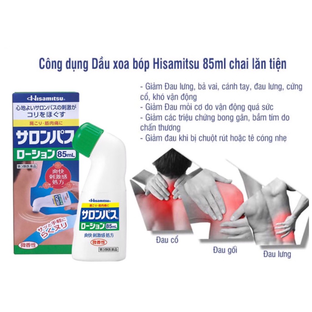 Dầu xoa bóp Salonpas Hisamitsu 85ml Nhật Bản giảm đau xương khớp tức thì