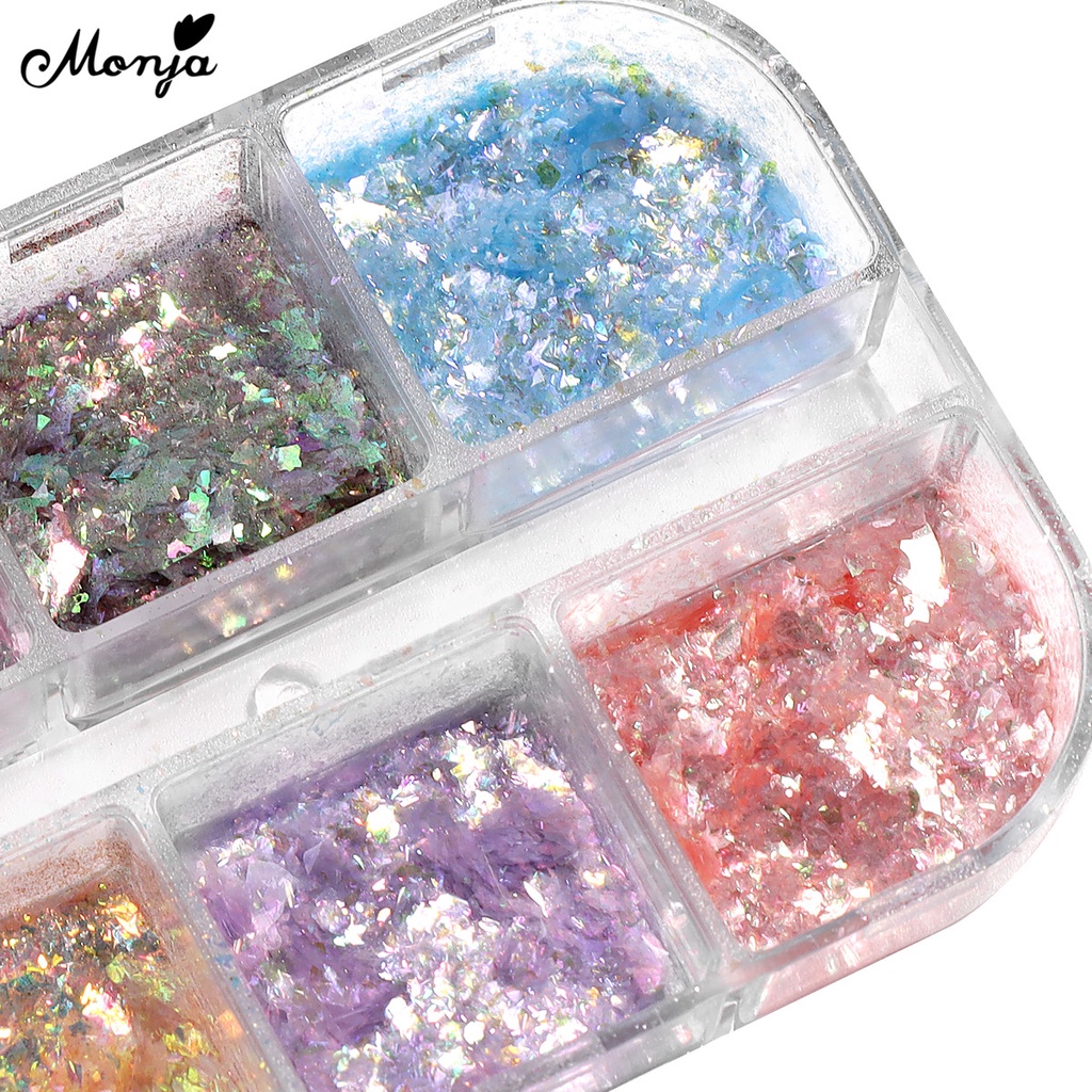 [Hàng mới về] Hộp bột kim tuyến Monja 6 màu sắc lấp lánh dùng trang trí móng tay