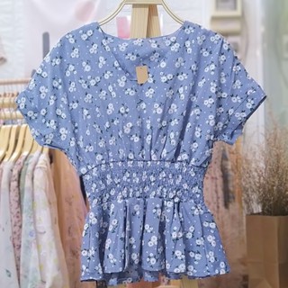 Áo peplum kate họa tiết cúc họa mi