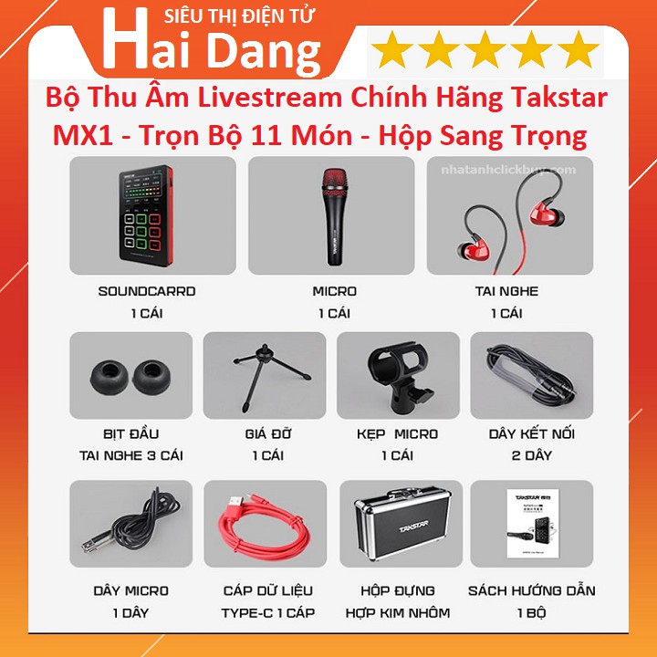 Bộ Hát karaoke Livestream, Chính Hãng Takstar MX1 - Trọn Bộ 11 Món Phụ Kiện - Kèm Hộp Nhôm Sang Trọng