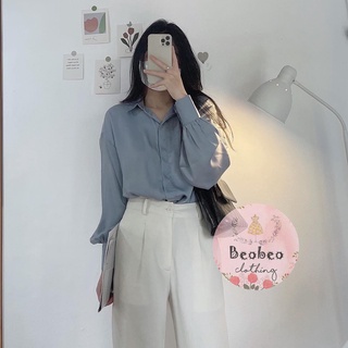 [Ảnh thật] Áo sơ mi lụa oversize tay phồng 4 màu vintage