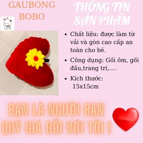 Trái tim nhồi bông siêu mịn đáng yêu cute dùng làm quà tặng trang trí - gaubongbobo