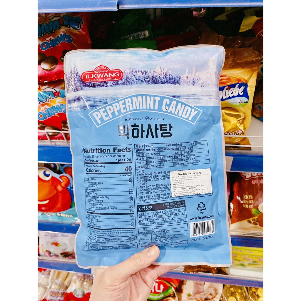 KẸO HÀN QUỐC ILKWANG VỊ ĐƯỜNG ĐEN /HOA QUẢ /BẠC HÀ 280G