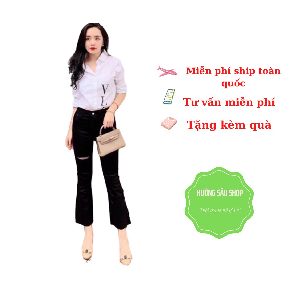 Quần Bò Jeans Ống Loe Rách 🌸 Tặng Kèm Quà🌸 Quần Jean Nữ Chất Bò Co Dãn Lưng Cao ( hàng sẵn)