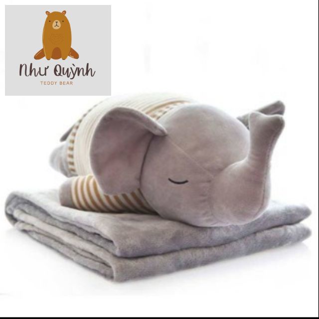 Thú nhồi bông kiêm Bộ chăn ga gối văn phòng hình thú 3 in 1 hình voi con cute