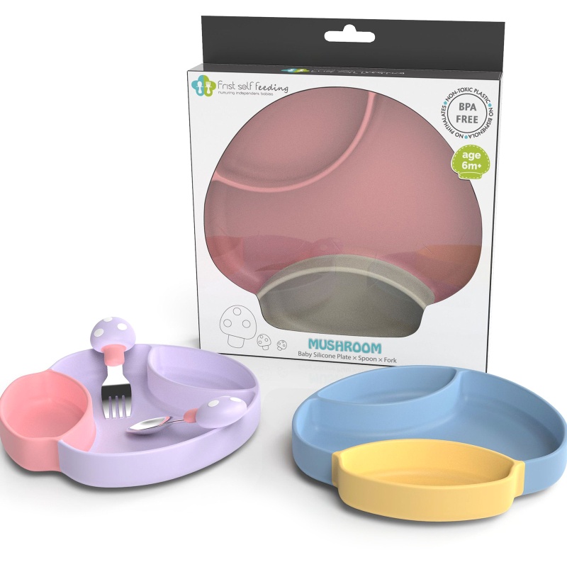 Bát Ăn Chia Ngăn Hình Nấm Bằng Silicone Không BPA Mềm Mại Dành Cho Trẻ Sơ Sinh