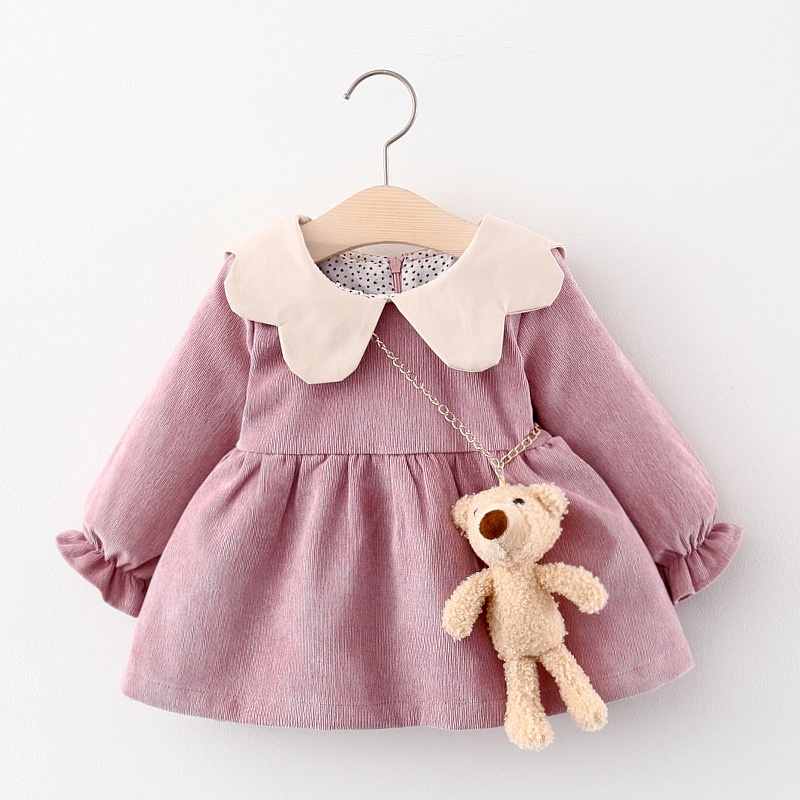 BEAR LEADER Đầm Công Chúa Có Cổ Phong Cách Hàn Quốc Thời Trang Xuân Thu Cho Bé Gái