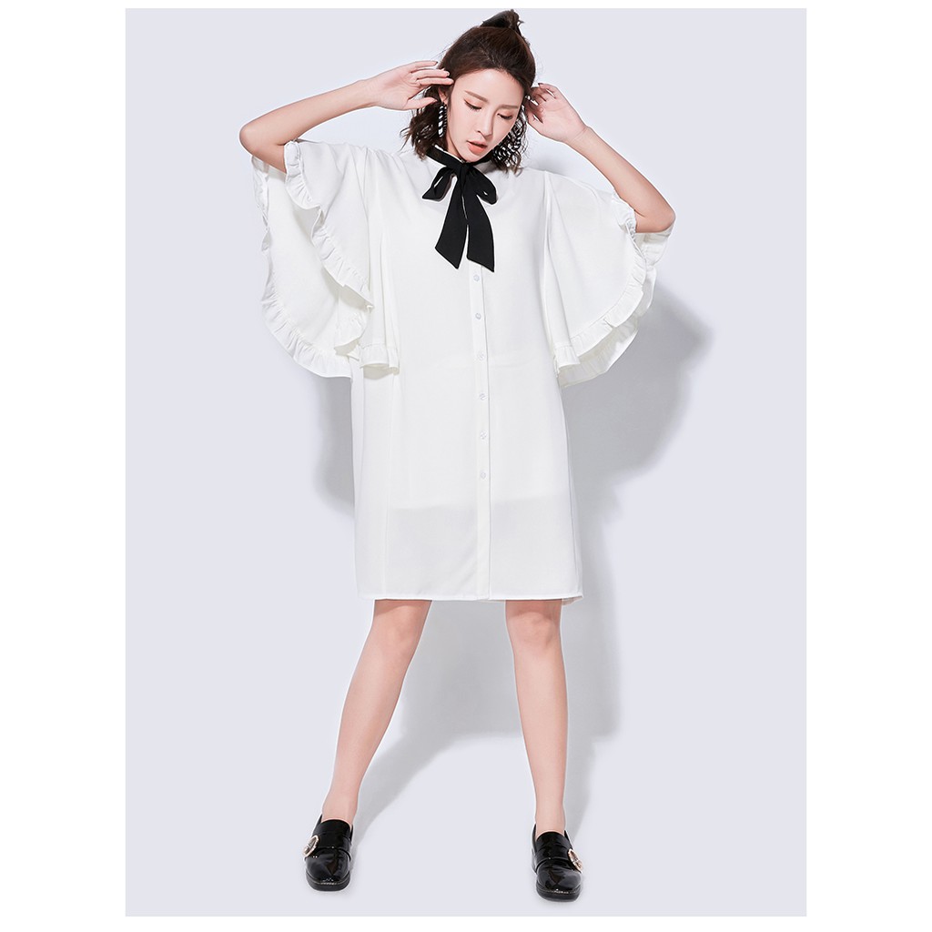 DRESS78-ĐẦM SUÔNG KIỂU TAY BÈO CỔ THẮT NƠ S-6XL