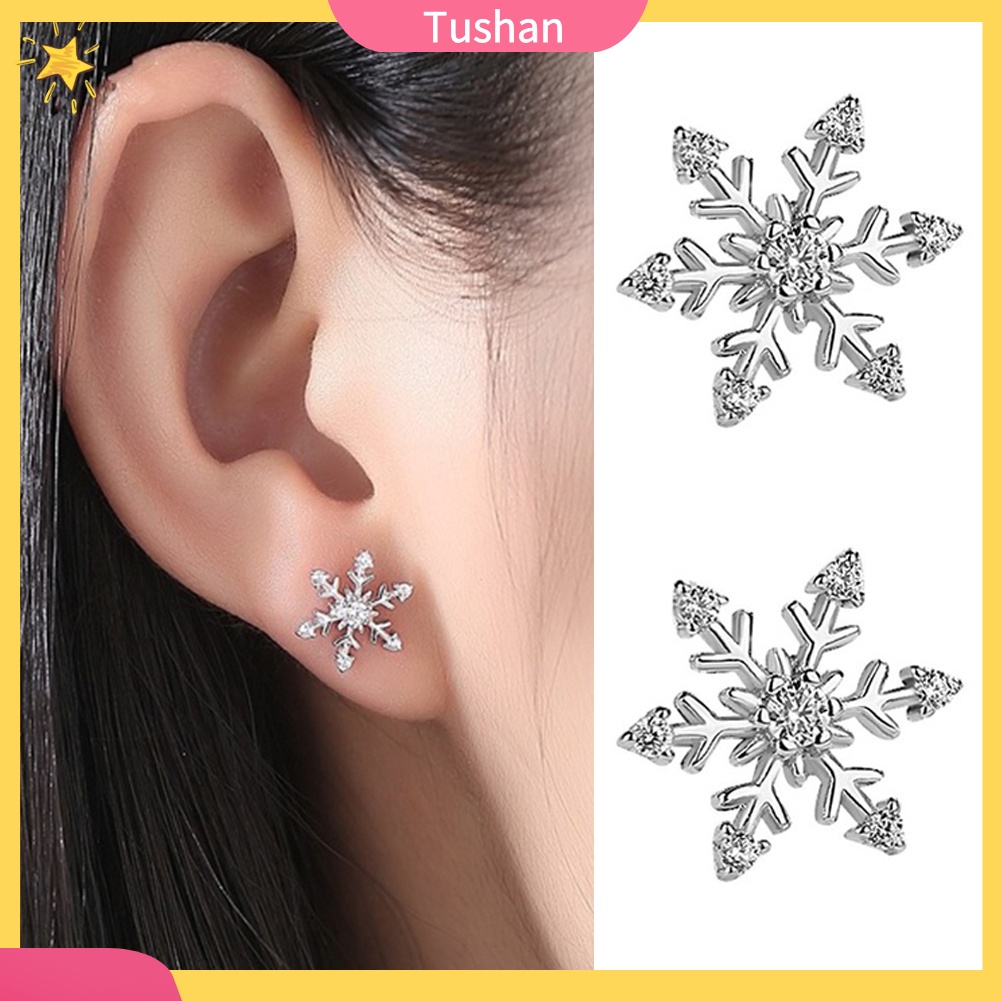TUSH_Elegant Women Rhinestone Inlaid Snowflake Ear Stud Earrings Jewelry Xmas Gift