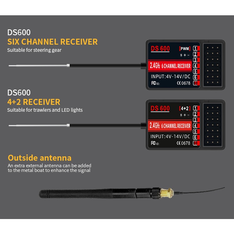 Thiết Bị Truyền Nhận Tín Hiệu Radio DS-600 6CH 2.4GHz DS 600 PWM 6 Kênh Cho Thuyền Điều Khiển Từ Xa