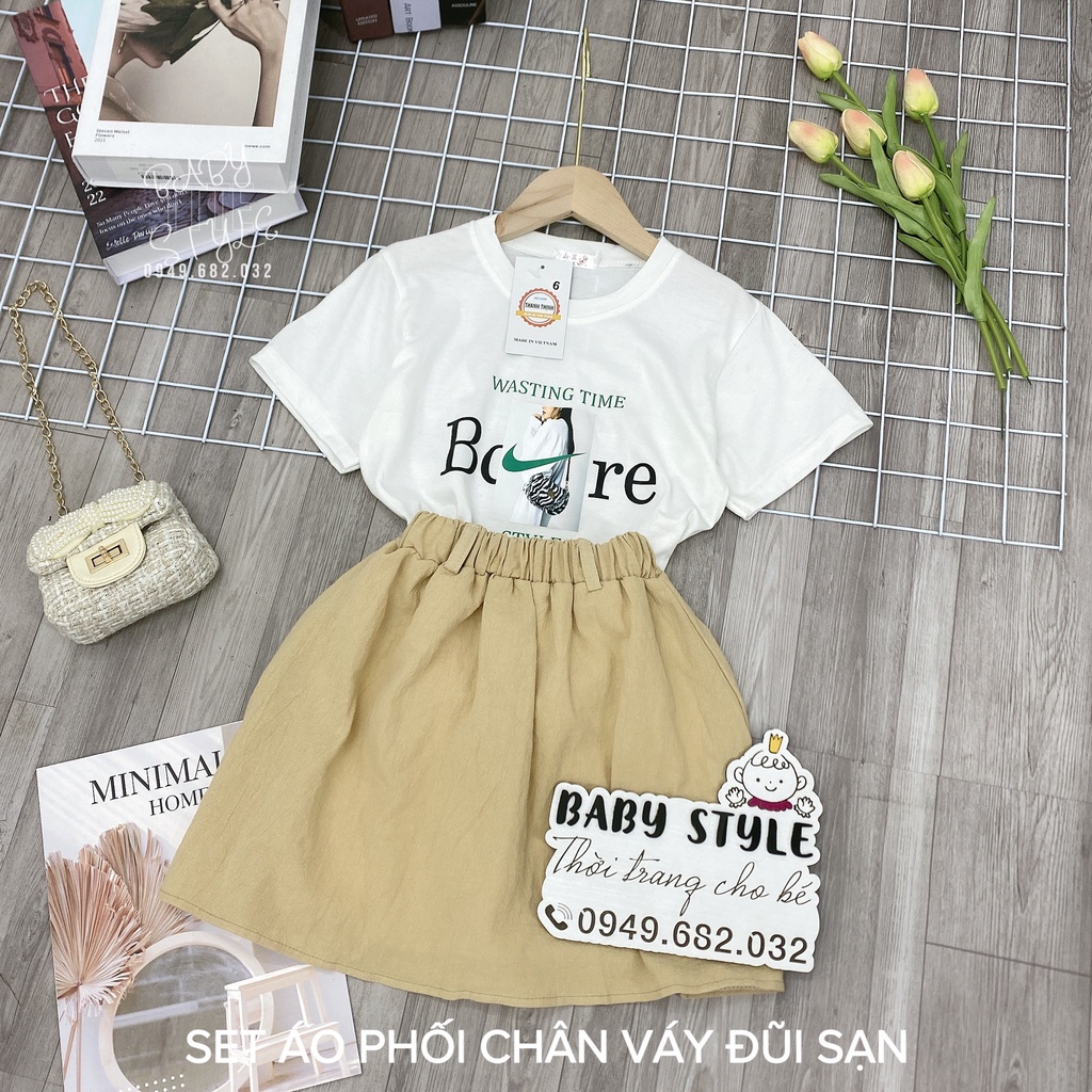 Set áo thun phối chân váy "TENN!S" 18-45kg cho bé gái 4-14 tuổi. Thoáng mát. Hàng may kỹ. G27 G28