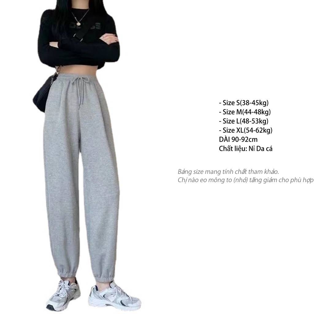 Quần jogger nữ ống rộng unisex CHAT cạp chun bo gấu chất da cá tốt Q230