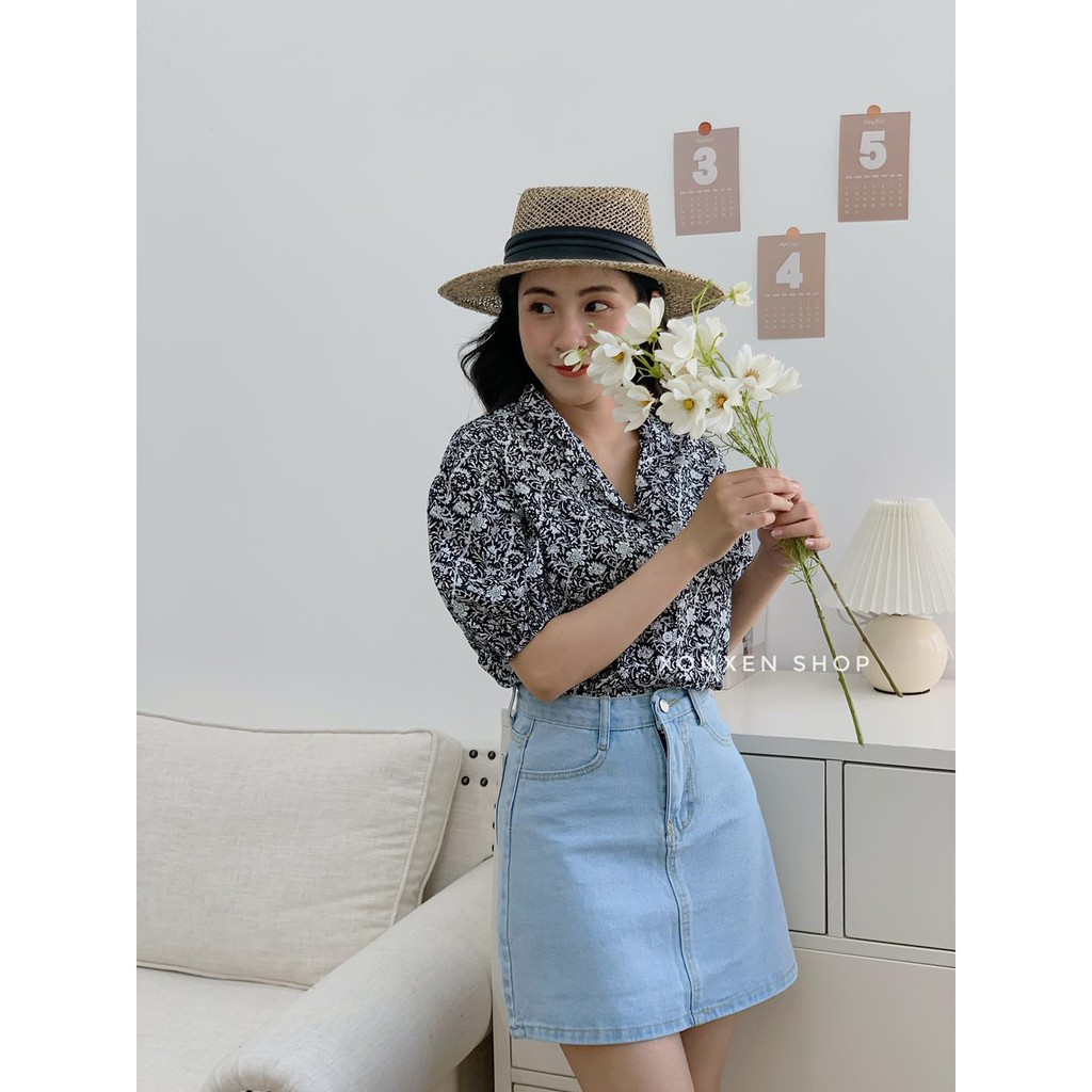 Sơ mi cổ tàu, sơ mi hoa nhí cổ bẻ dễ thương XONXEN SHOP free size mã 5377
