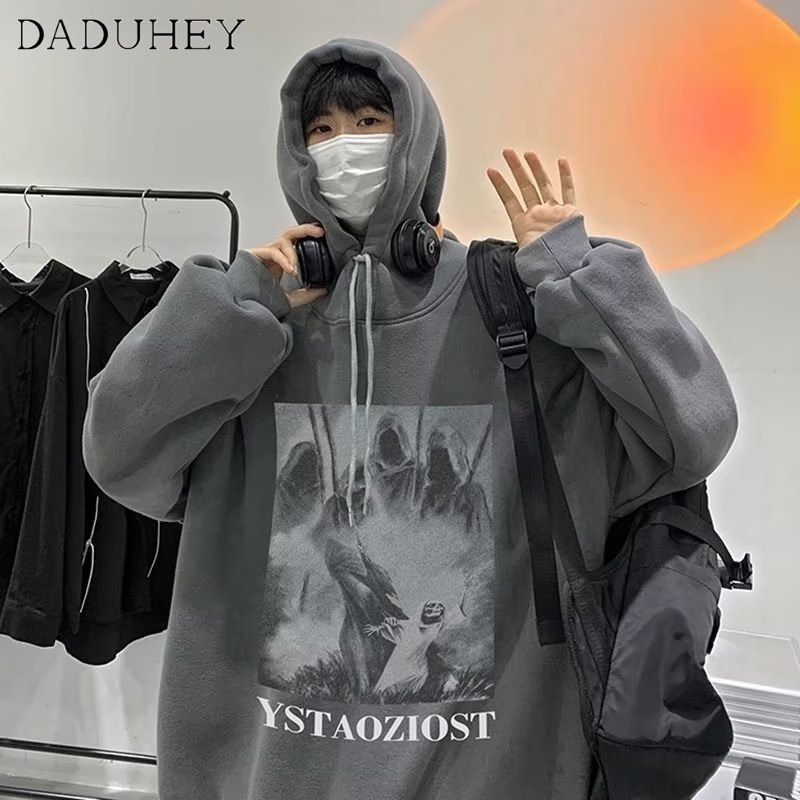 DaDuHey Men's and Women's Korean Style Ins Fashion Brand Dark Personalized Graffiti Printed Pullover Hooded Sweater