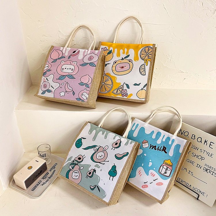 Túi Xách Vải Lanh Cotton Cỡ Lớn In Họa Tiết Trái Cây Tươi Mới Thời Trang Cho Nữ