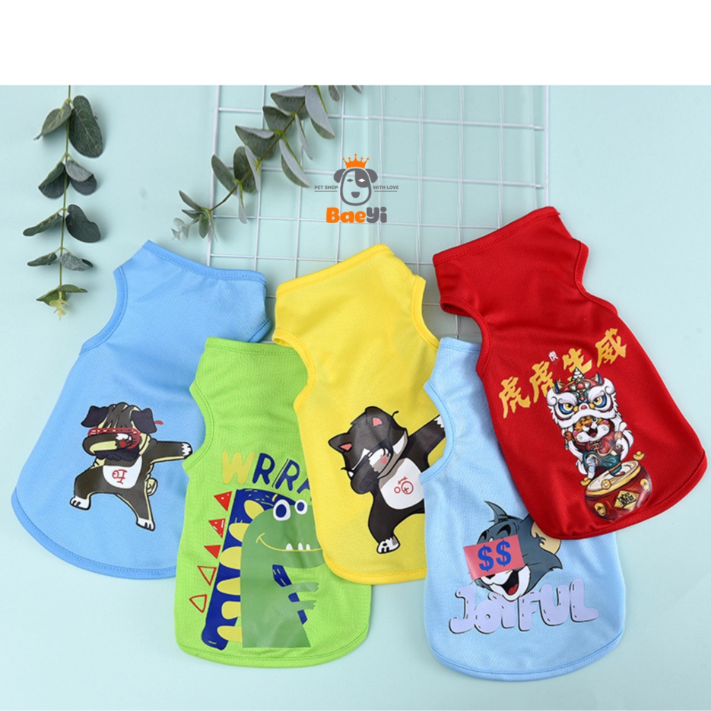 Áo cho chó mèo BaeYi, Quần áo cho mèo cún, chó vừa,vải mỏng mát in hình khủng long, Phụ kiện thú cưng