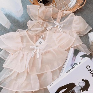 Váy bé gái , Váy Voan Tơ 3 Tầng Công Chúa Bé Gái màu nude siêu dễ thương