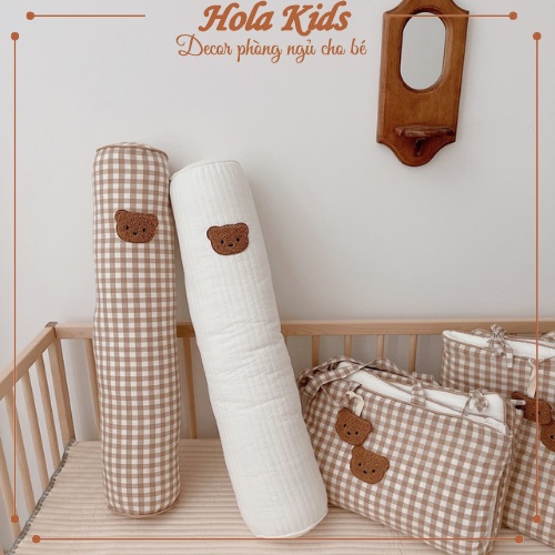 Gối ôm cotton cao cấp cho bé thêu hình gấu phong cách Hàn Quốc HolaKids Decor