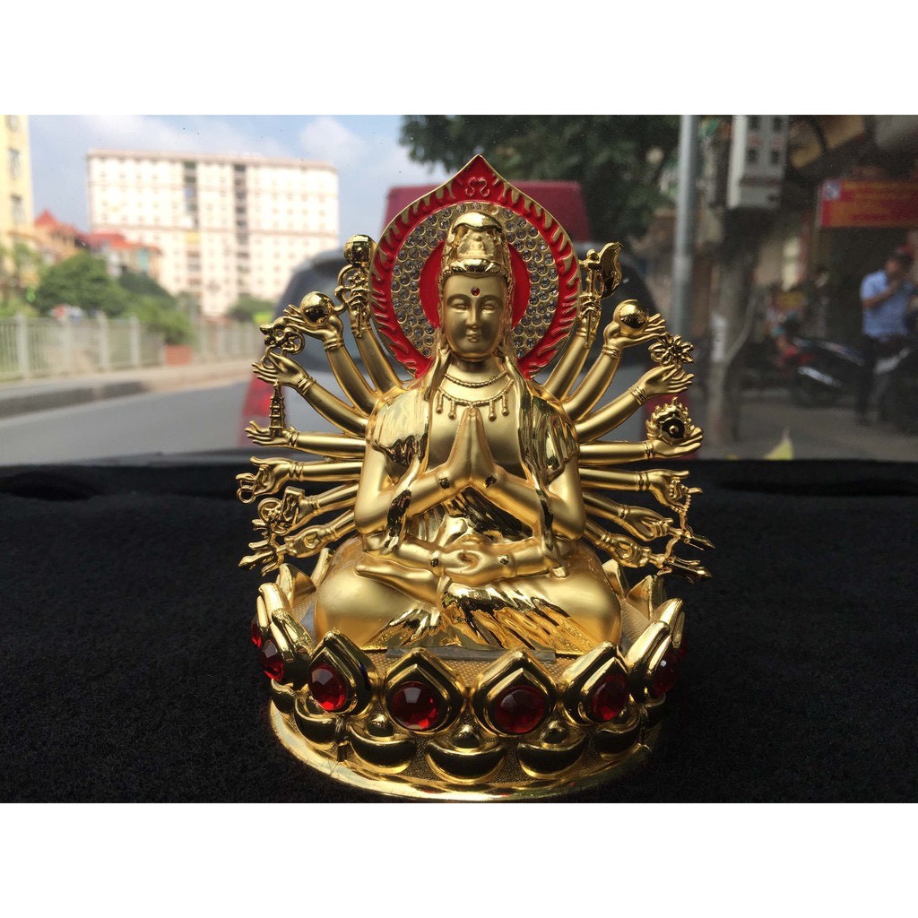 Tượng Phong thủy -  Tượng Phật bà Quan Âm Nghìn Tay ngồi tọa đế sen vàng