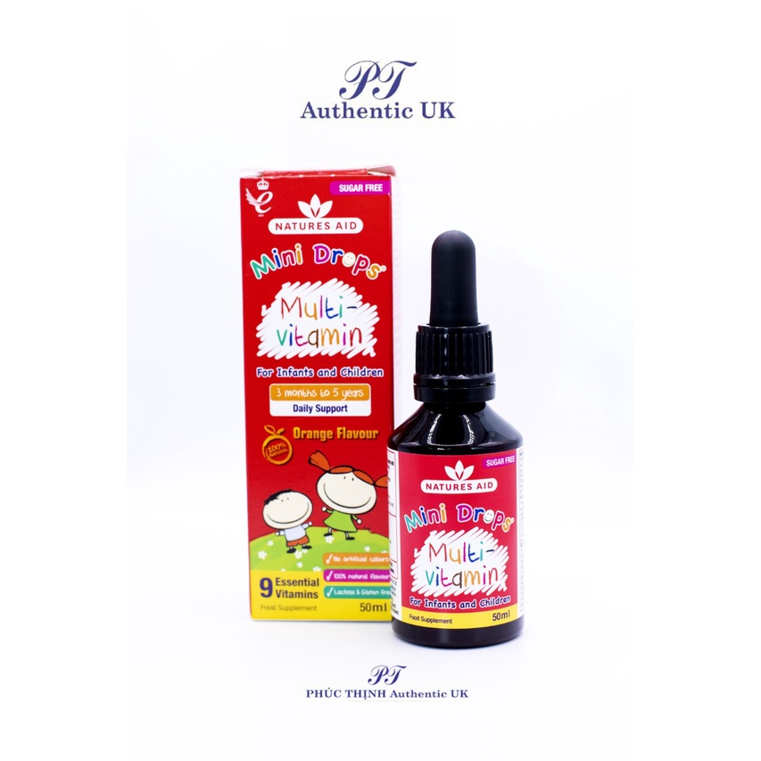Vitamin Tổng Hợp Multi Vitamin Drop Natures Aid Cho Bé Từ 3 Tháng - 5 Tuổi( Đỏ)