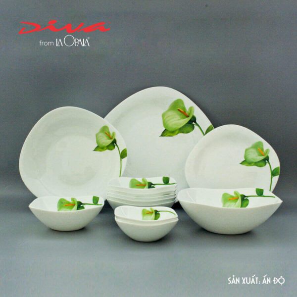 Bát Đĩa thủy tinh vuông Diva Ivory I.B (La Opala)