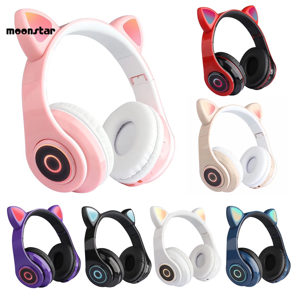 MS   Dual Stereo Channel Wireless Headset Flash Light Wireless Headset with Mic Ergonomic Design for Girl