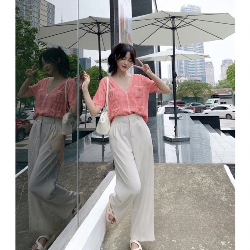 Áo len cardigan cộc tay cúc số 5 - 208AL14 - Đenta shop