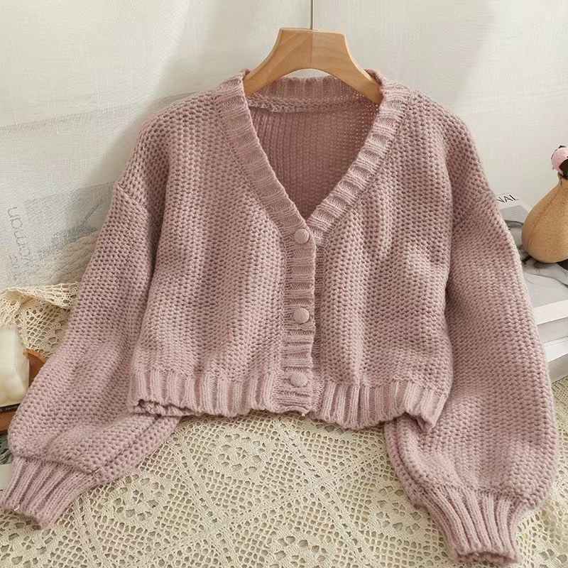 Áo Khoác Cardigan Dệt Kim Tay Dài Dáng Ngắn Rộng Cài Khuy Thời Trang Đa Năng