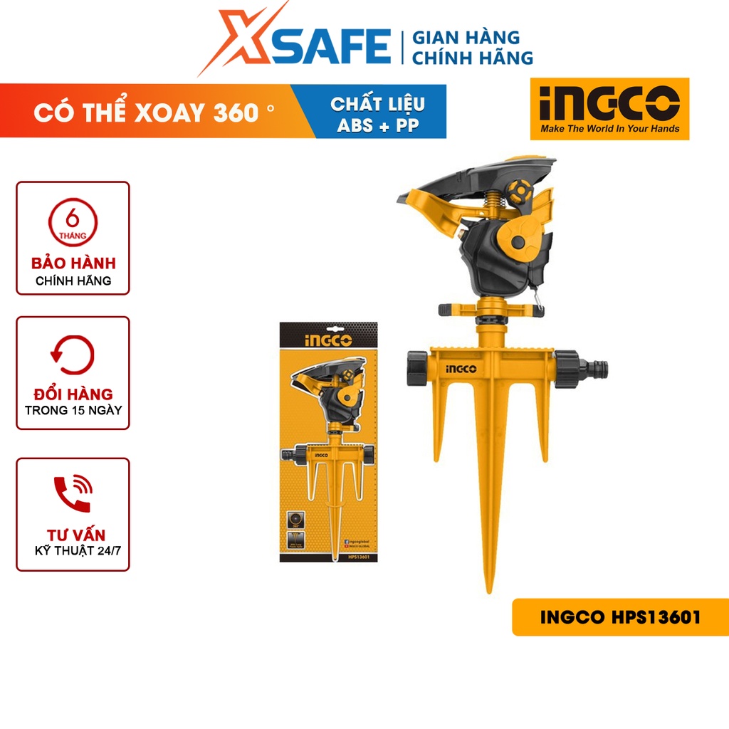 Bộ đầu phun nước tưới cây 360 độ INGCO HPS13601 chất liệu ABS và PP siêu cứng khớp nối 3/4&quot; chỉnh khóa nam châm