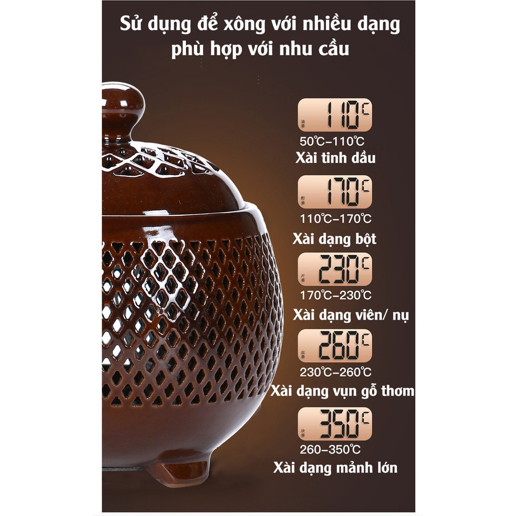 Lư xông trầm hương, tinh dầu bằng điện có chế độ hẹn giờ có đèn ngủ
